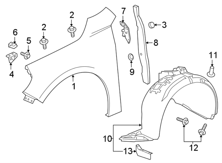 Diagram Fender & components. for your 2021 GMC Sierra 2500 HD 6.6L V8 A/T 4WD SLE Crew Cab Pickup Fleetside 