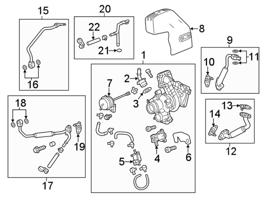 Diagram ENGINE / TRANSAXLE. TURBOCHARGER & COMPONENTS. for your 2018 Chevrolet Equinox LS Sport Utility  