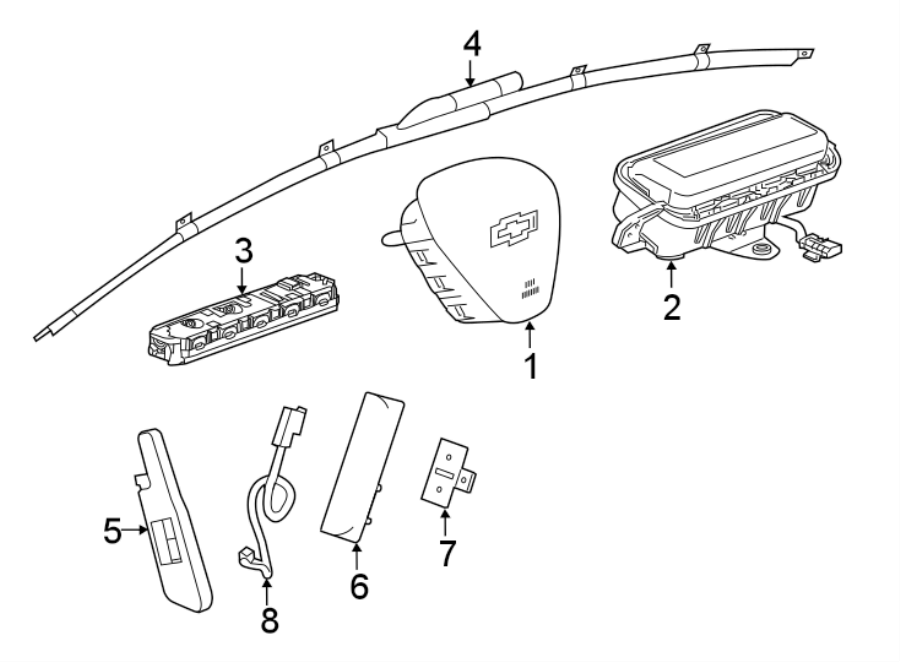 Diagram RESTRAINT SYSTEMS. AIR BAG COMPONENTS. for your 2022 Chevrolet Silverado   