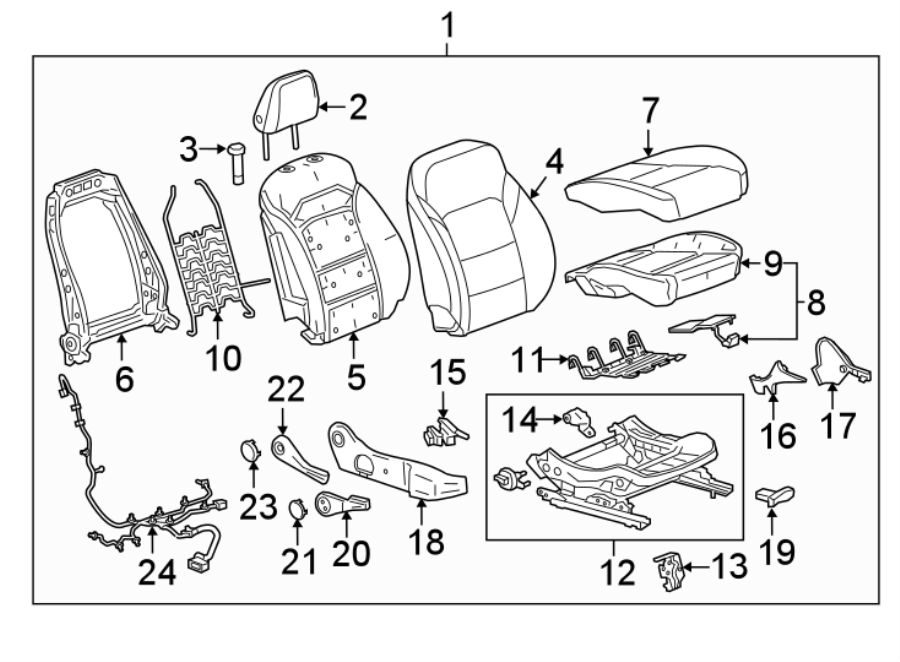 Diagram SEATS & TRACKS. PASSENGER SEAT COMPONENTS. for your 2004 Cadillac Escalade EXT   