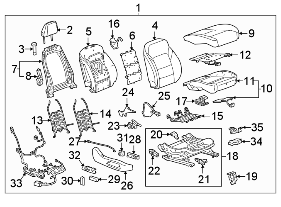 Diagram SEATS & TRACKS. PASSENGER SEAT COMPONENTS. for your 2007 GMC Sierra 2500 HD 6.0L Vortec V8 A/T 4WD SLT Extended Cab Pickup 