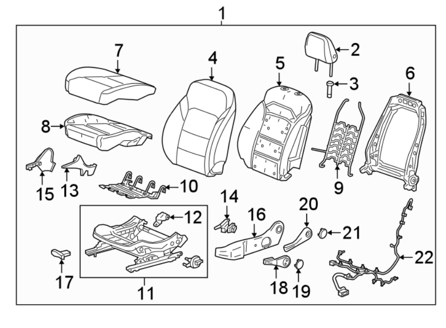 Diagram SEATS & TRACKS. DRIVER SEAT COMPONENTS. for your 2005 Chevrolet Impala   