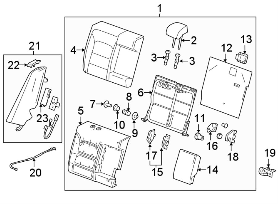 Diagram SEATS & TRACKS. REAR SEAT COMPONENTS. for your Cadillac ATS  