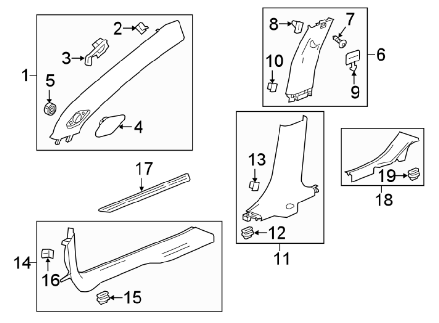 Diagram PILLARS. ROCKER & FLOOR. INTERIOR TRIM. for your Pontiac