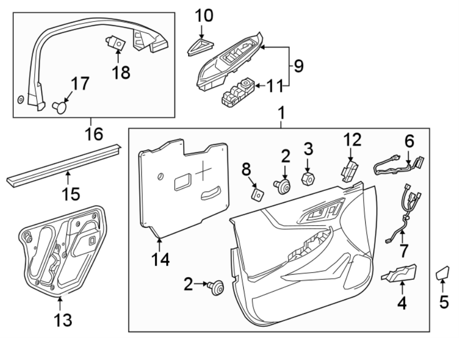 Diagram FRONT DOOR. INTERIOR TRIM. for your 2005 Chevrolet Classic   