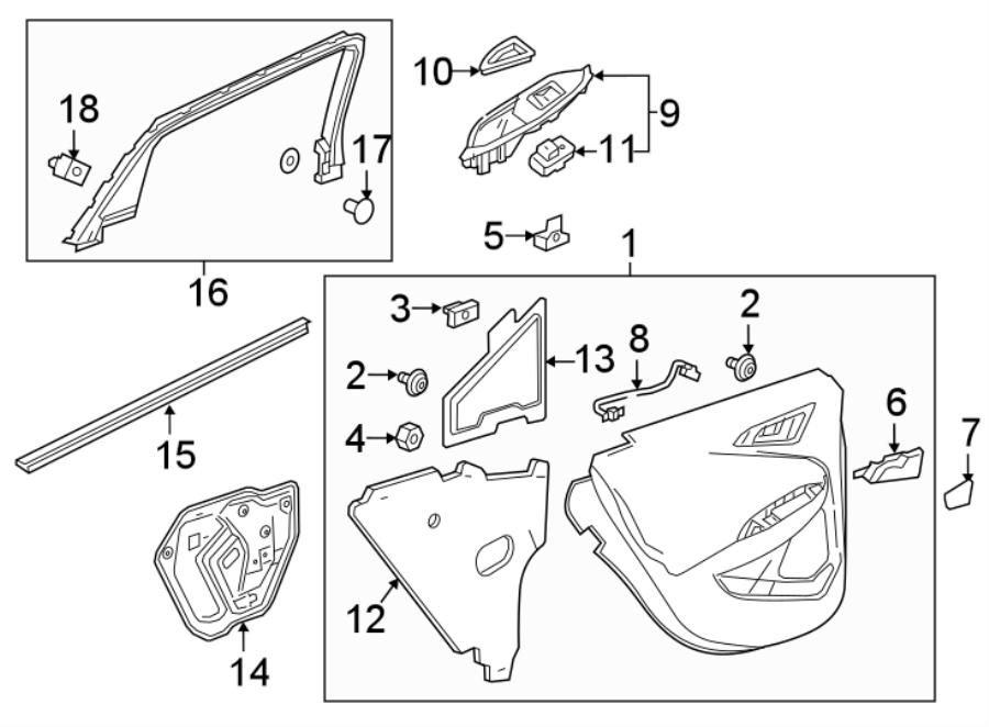 Diagram REAR DOOR. INTERIOR TRIM. for your 2021 GMC Sierra 2500 HD 6.6L V8 A/T RWD Base Standard Cab Pickup 