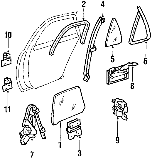 Diagram REAR DOOR. GLASS & HARDWARE. for your 2022 Chevrolet Spark   