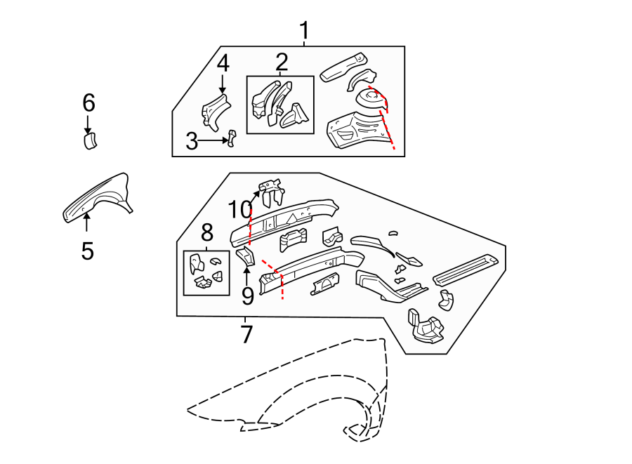 Diagram FENDER. STRUCTURAL COMPONENTS & RAILS. for your Chevrolet Malibu  