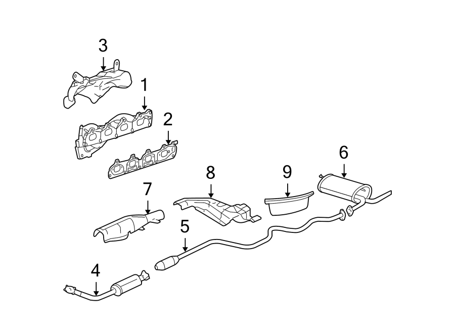 Diagram EXHAUST SYSTEM. EXHAUST COMPONENTS. MANIFOLD. for your 2000 Chevrolet Camaro   