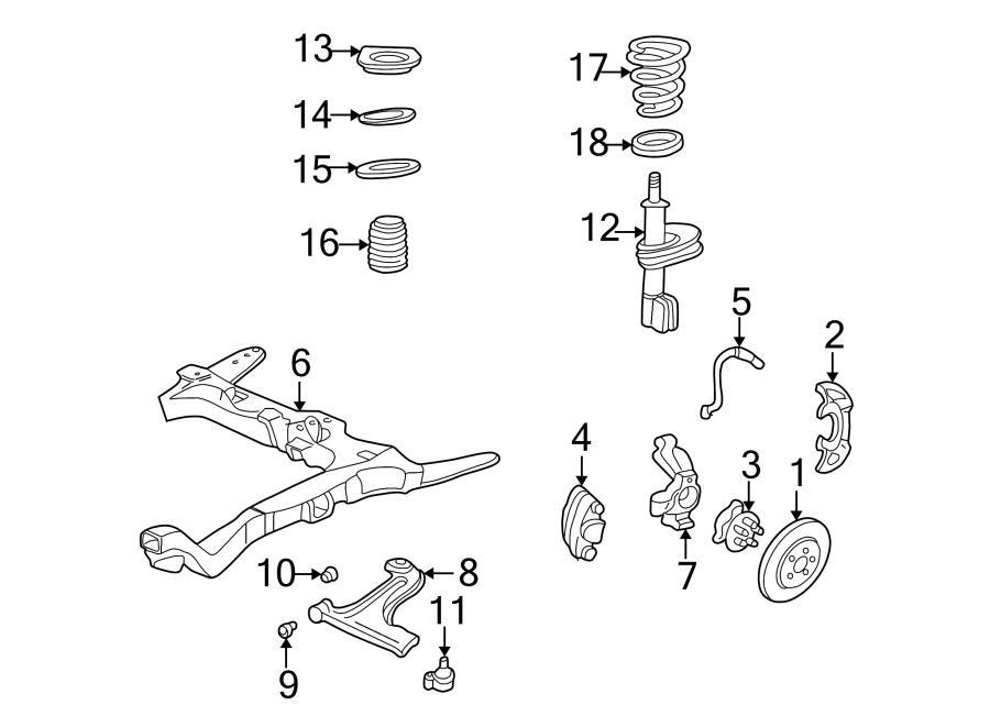 Diagram FRONT SUSPENSION. BRAKE COMPONENTS. SUSPENSION COMPONENTS. for your 2018 GMC Sierra 2500 HD 6.6L Duramax V8 DIESEL A/T RWD SLT Extended Cab Pickup 