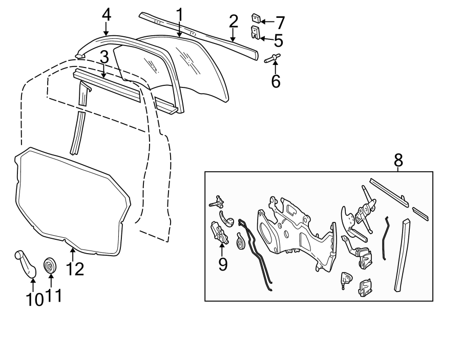 Diagram FRONT DOOR. GLASS & HARDWARE. for your 2022 Chevrolet Spark   