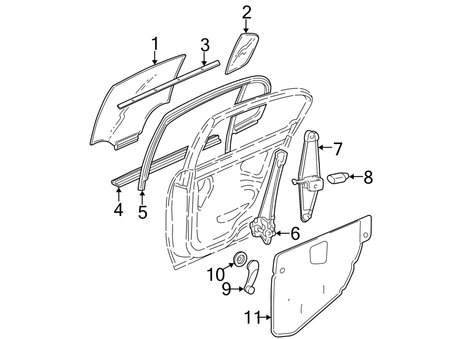 Diagram REAR DOOR. GLASS & HARDWARE. for your 2013 Chevrolet Spark   