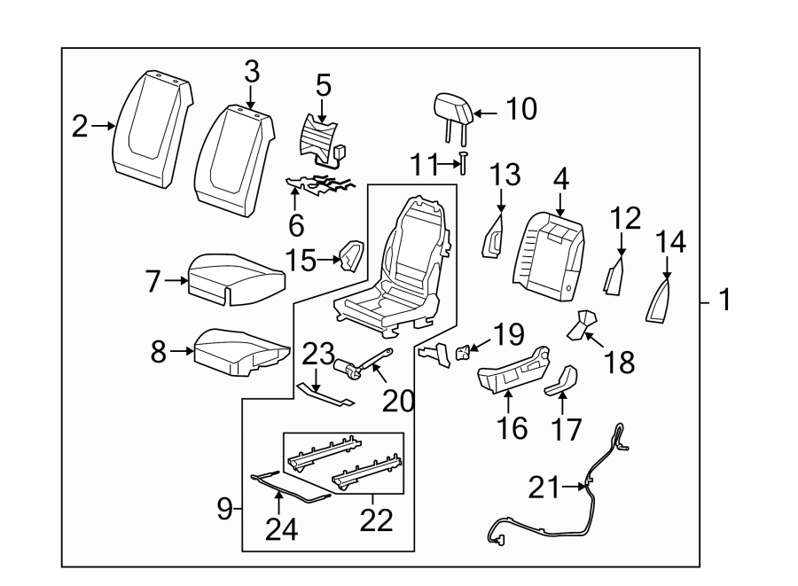 Diagram SEATS & TRACKS. DRIVER SEAT COMPONENTS. for your 2005 Chevrolet Express 1500   