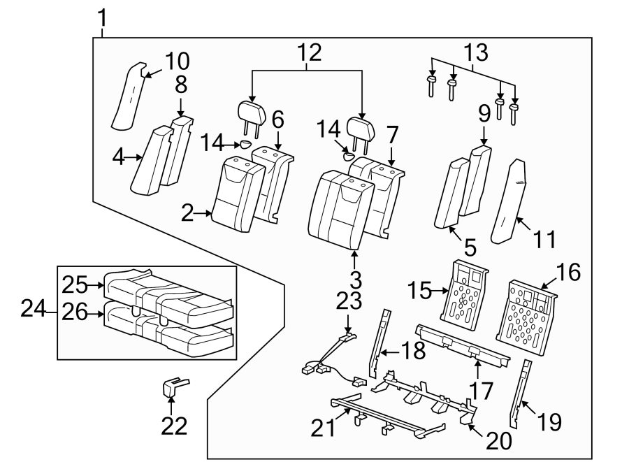 Diagram SEATS & TRACKS. REAR SEAT COMPONENTS. for your 2005 Chevrolet Express 1500   