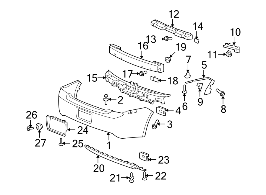 Diagram REAR BUMPER. BUMPER & COMPONENTS. for your 2023 Chevrolet Camaro 6.2L V8 A/T LT1 Convertible 