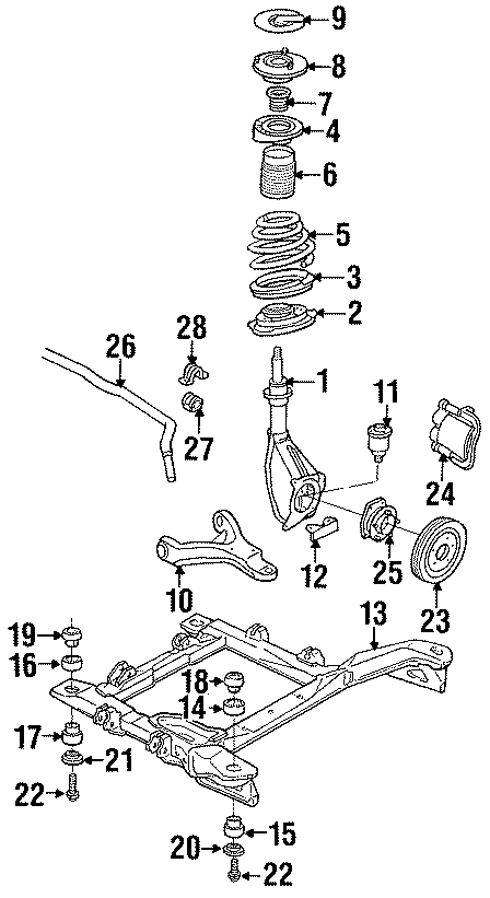 Diagram FRONT SUSPENSION. BRAKE COMPONENTS. STABILIZER BAR & COMPONENTS. SUSPENSION COMPONENTS. for your 1996 Chevrolet Blazer Base Sport Utility 4.3L Vortec V6 M/T RWD 