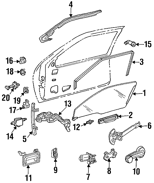 Diagram FRONT DOOR. GLASS & HARDWARE. LOCK & HARDWARE. for your 2017 Chevrolet Spark   