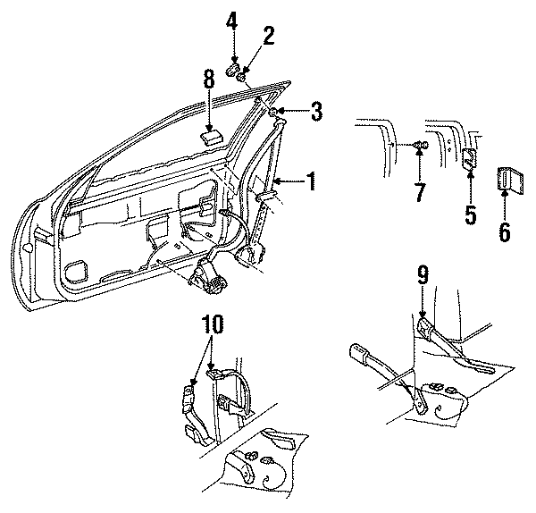 Diagram RESTRAINT SYSTEMS. FRONT SEAT BELTS. for your 1991 Chevrolet Lumina Base Sedan 3.1L Chevrolet V6 M/T 