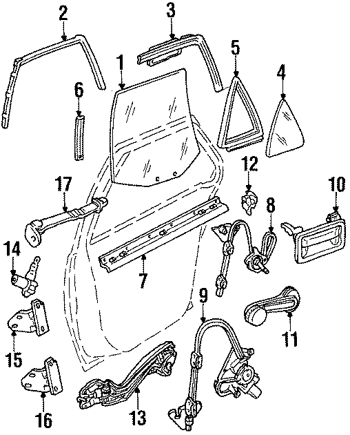 Diagram REAR DOOR. GLASS & HARDWARE. for your 2021 Chevrolet Spark  LS Hatchback 