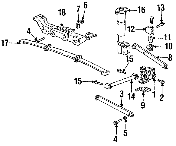 Diagram REAR SUSPENSION. SUSPENSION COMPONENTS. for your 2015 GMC Sierra 2500 HD 6.6L Duramax V8 DIESEL A/T RWD Base Crew Cab Pickup Fleetside 