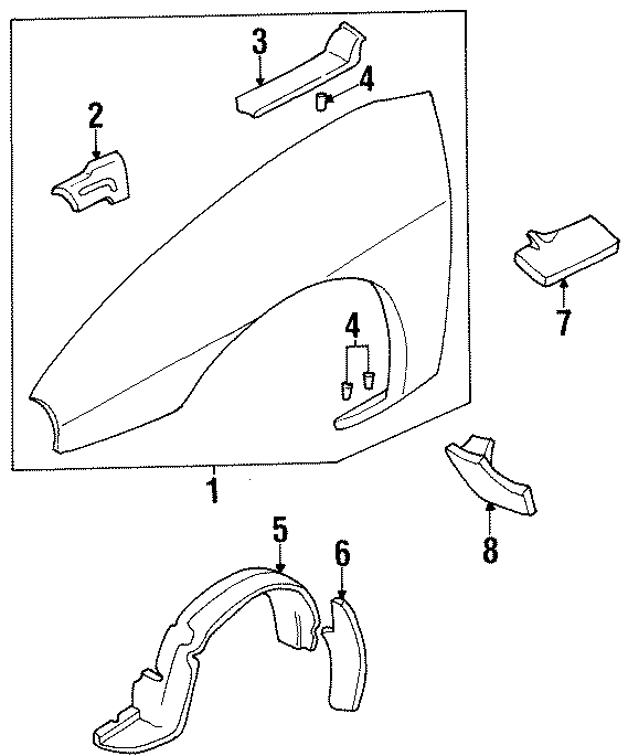 Diagram EXTERIOR TRIM. FENDER & COMPONENTS. for your 2019 GMC Sierra 2500 HD 6.0L Vortec V8 A/T RWD Base Extended Cab Pickup Fleetside 