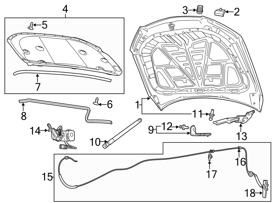 Diagram HOOD & COMPONENTS. for your 2020 Chevrolet Camaro   