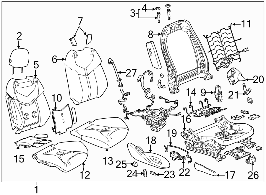 Diagram SEATS & TRACKS. PASSENGER SEAT COMPONENTS. for your 2018 Cadillac ATS Base Coupe 2.0L Ecotec M/T RWD 