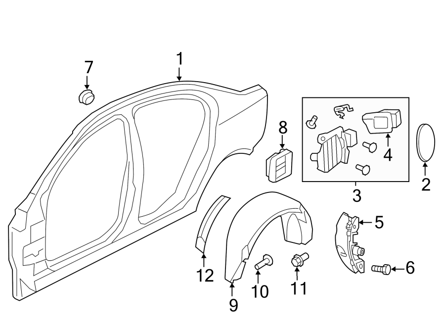 Diagram QUARTER PANEL & COMPONENTS. for your 2005 Chevrolet Avalanche 1500   