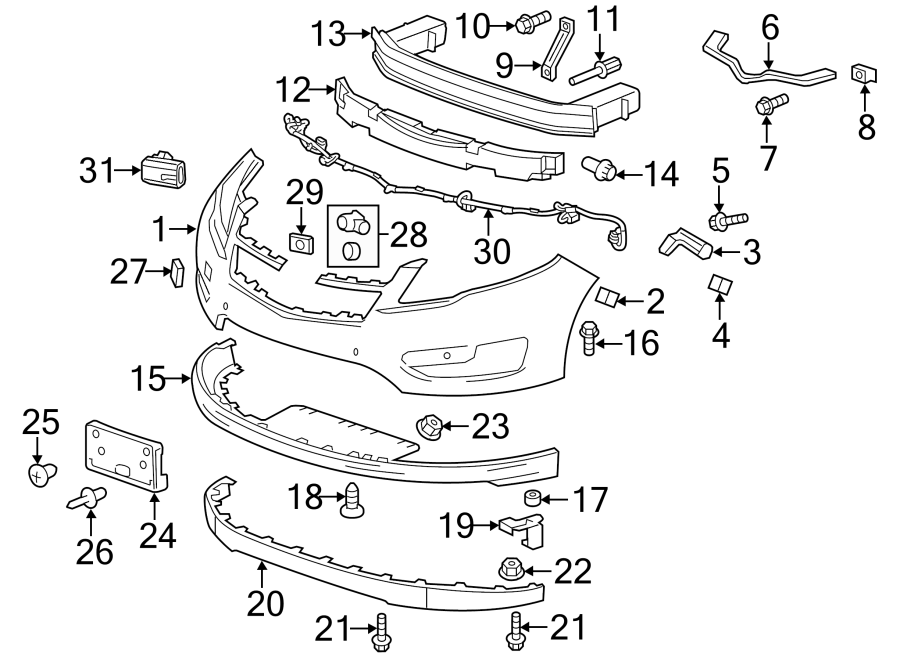 Diagram FRONT BUMPER & GRILLE. BUMPER & COMPONENTS. for your 2023 Chevrolet Equinox  Premier Sport Utility 