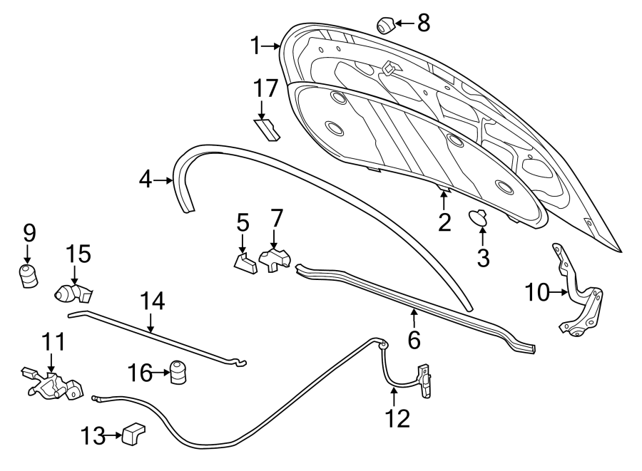 Diagram HOOD & COMPONENTS. for your 2021 GMC Sierra 2500 HD 6.6L V8 A/T 4WD Base Extended Cab Pickup 