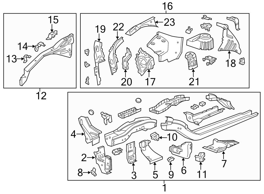 Diagram FENDER. STRUCTURAL COMPONENTS & RAILS. for your 2021 Chevrolet Camaro ZL1 Coupe 6.2L V8 M/T 