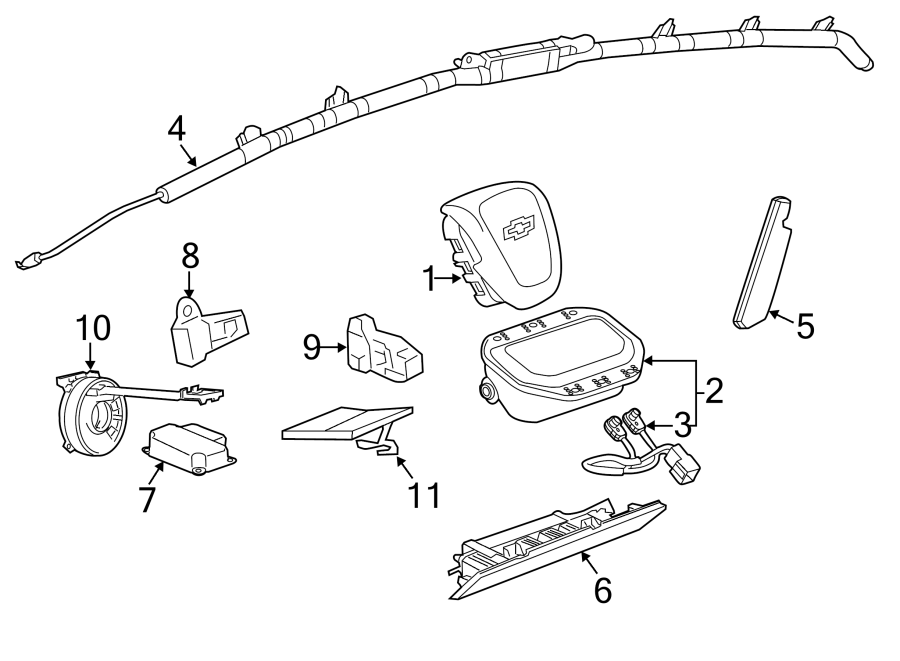 Diagram RESTRAINT SYSTEMS. AIR BAG COMPONENTS. for your 2021 Chevrolet Camaro ZL1 Coupe 6.2L V8 M/T 