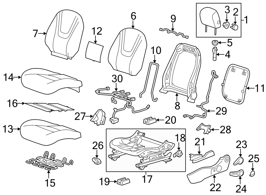 Diagram SEATS & TRACKS. DRIVER SEAT COMPONENTS. for your 2007 GMC Sierra 2500 HD 6.0L Vortec V8 A/T 4WD SLE Standard Cab Pickup 