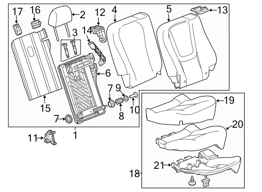 Diagram SEATS & TRACKS. REAR SEAT COMPONENTS. for your Cadillac ATS  