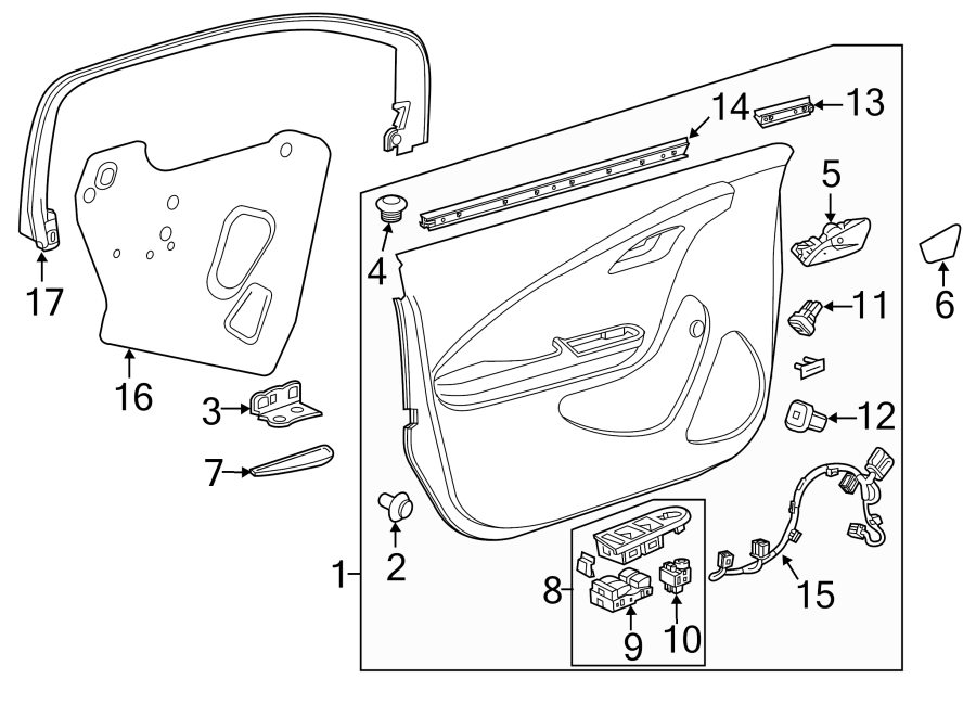 Diagram FRONT DOOR. INTERIOR TRIM. for your 2015 Chevrolet Silverado 3500 HD LT Standard Cab Pickup  