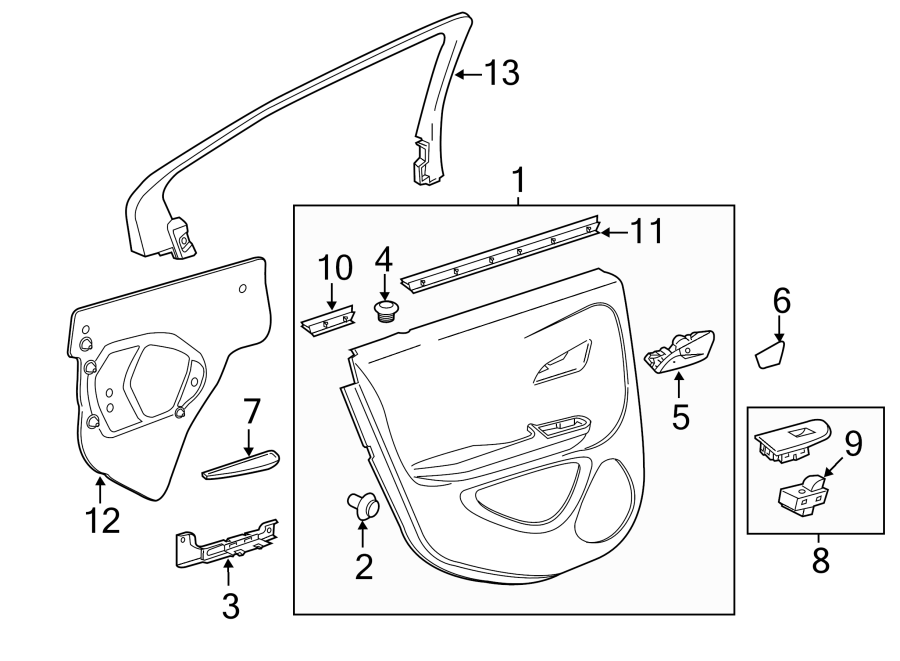 Diagram REAR DOOR. INTERIOR TRIM. for your 2015 Chevrolet Silverado 3500 HD LT Standard Cab Pickup  