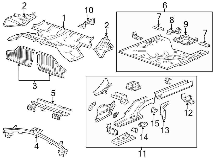 Diagram Rear body & floor. Rear bumper. Floor & rails. for your 2016 Chevrolet Suburban    