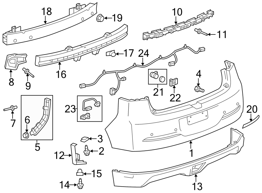 Diagram REAR BUMPER. BUMPER & COMPONENTS. for your 2024 Chevrolet Suburban    