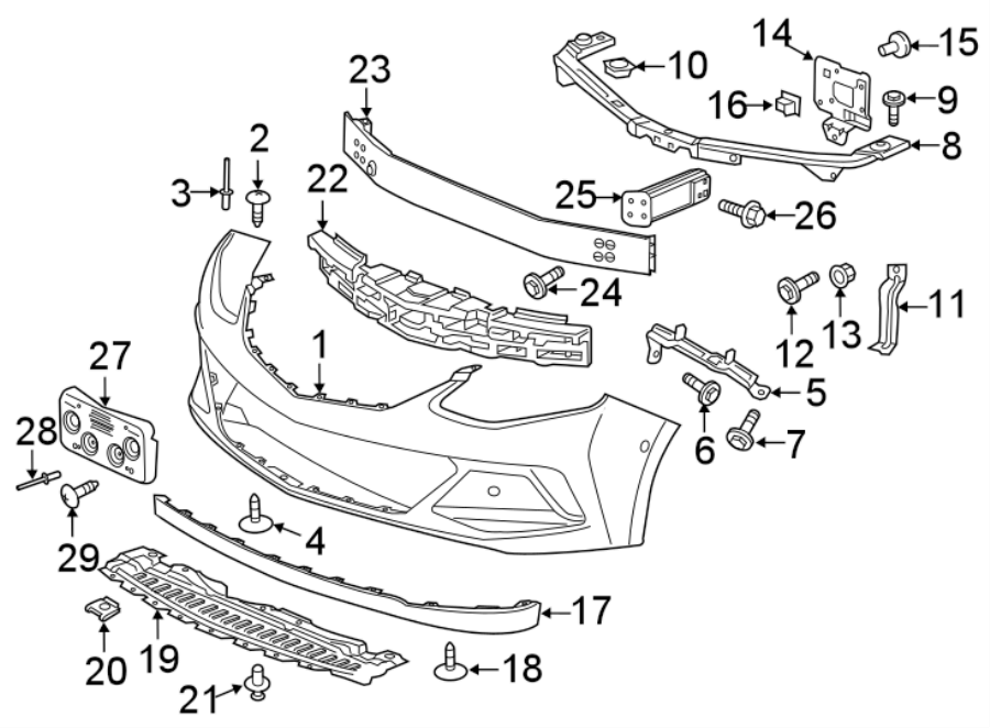 Diagram FRONT BUMPER & GRILLE. BUMPER & COMPONENTS. for your 2017 Chevrolet Spark  ACTIV Hatchback 