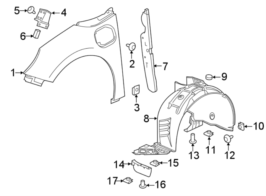 Diagram FENDER & COMPONENTS. for your 2021 GMC Sierra 2500 HD 6.6L Duramax V8 DIESEL A/T 4WD Base Standard Cab Pickup Fleetside 