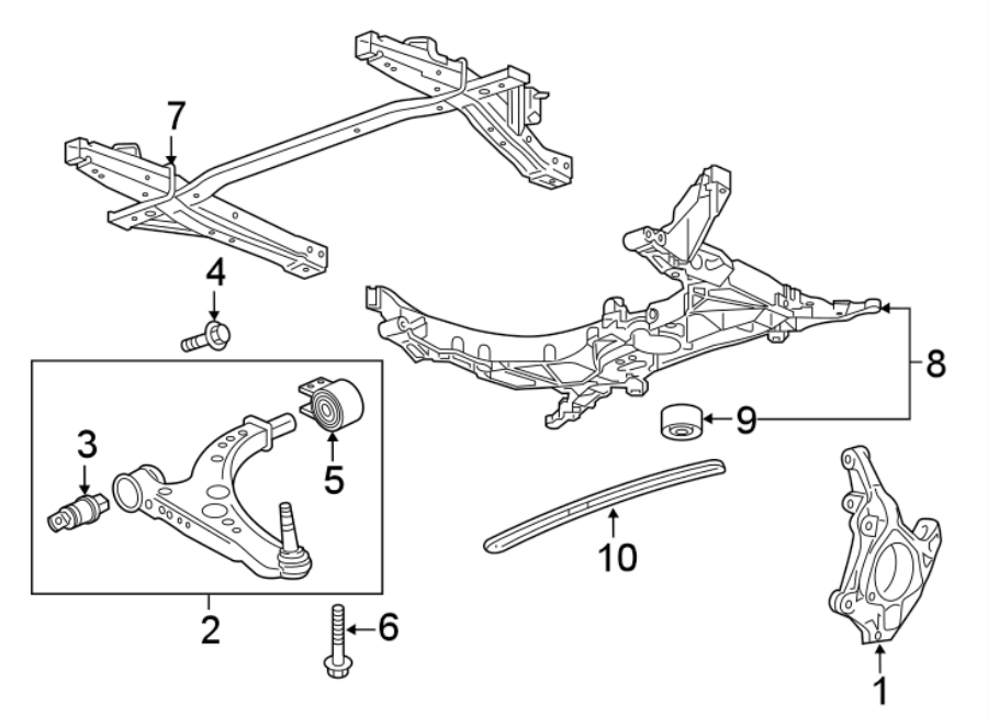 Diagram FRONT SUSPENSION. SUSPENSION COMPONENTS. for your 2023 Chevrolet Equinox 1.5L Ecotec A/T FWD RS Sport Utility 