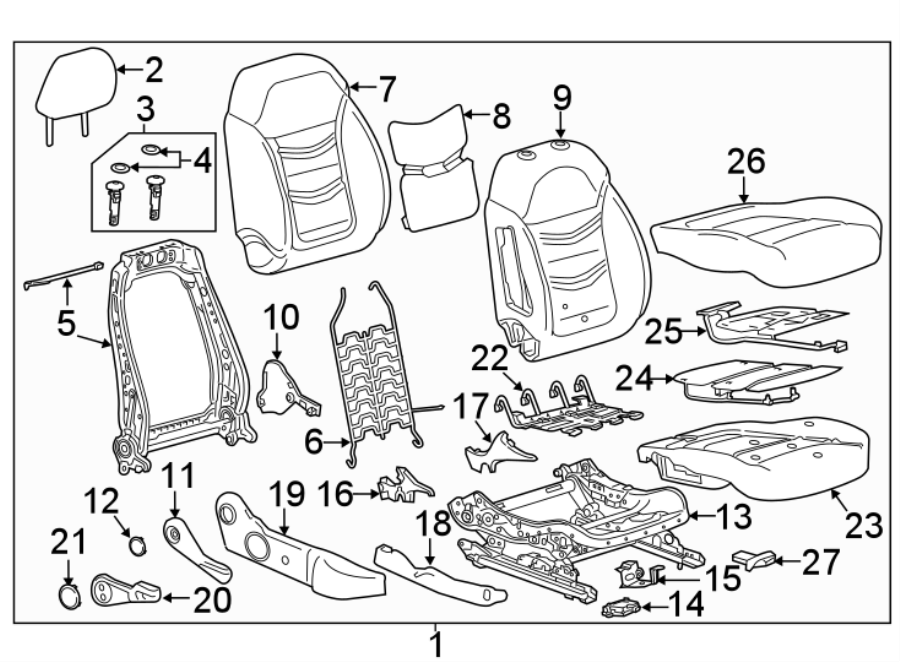 Diagram SEATS & TRACKS. PASSENGER SEAT COMPONENTS. for your 2017 Cadillac ATS Premium Luxury Coupe  