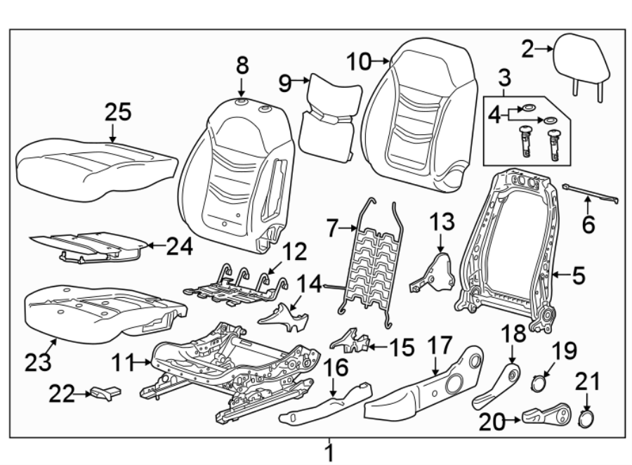 Diagram SEATS & TRACKS. DRIVER SEAT COMPONENTS. for your 2005 Chevrolet Avalanche 2500   