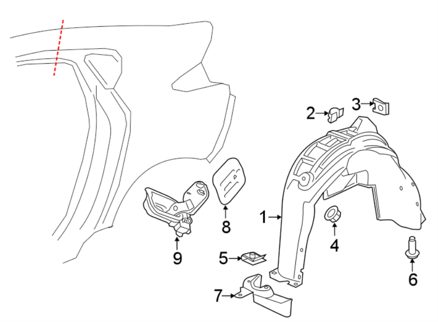 Diagram QUARTER PANEL & COMPONENTS. for your 2020 Cadillac XT4 Premium Luxury Sport Utility  