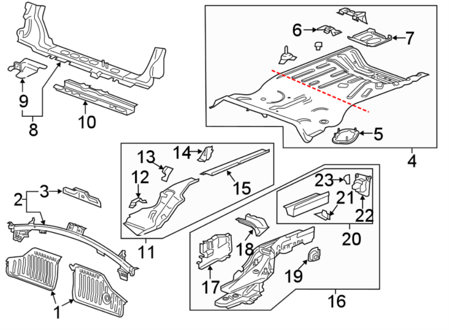 Diagram REAR BODY & FLOOR. FLOOR & RAILS. for your 2013 GMC Sierra 2500 HD 6.0L Vortec V8 FLEX A/T RWD WT Crew Cab Pickup Fleetside 