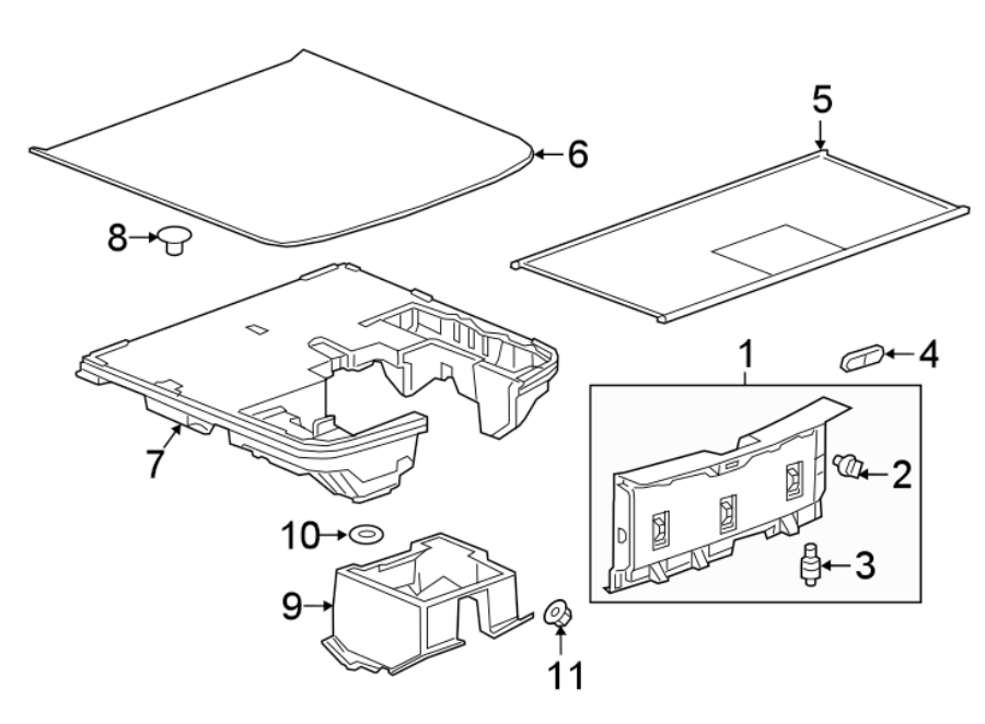 Diagram REAR BODY & FLOOR. INTERIOR TRIM. for your 2023 Cadillac XT5 Livery Hearse  