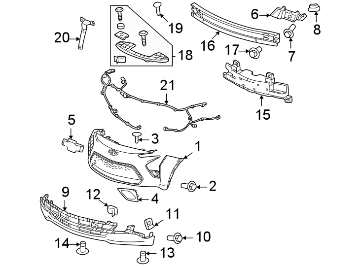 Front bumper & grille. Bumper & components. Diagram