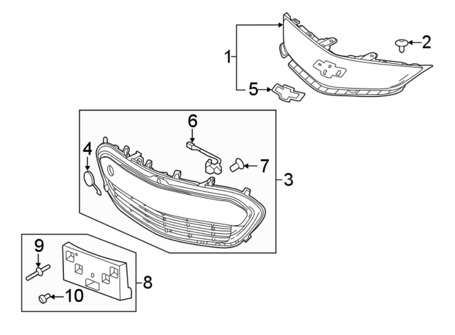 Diagram FRONT BUMPER & GRILLE. GRILLE & COMPONENTS. for your 1987 Chevrolet Celebrity Eurosport Coupe 2.5L Pontiac A/T 