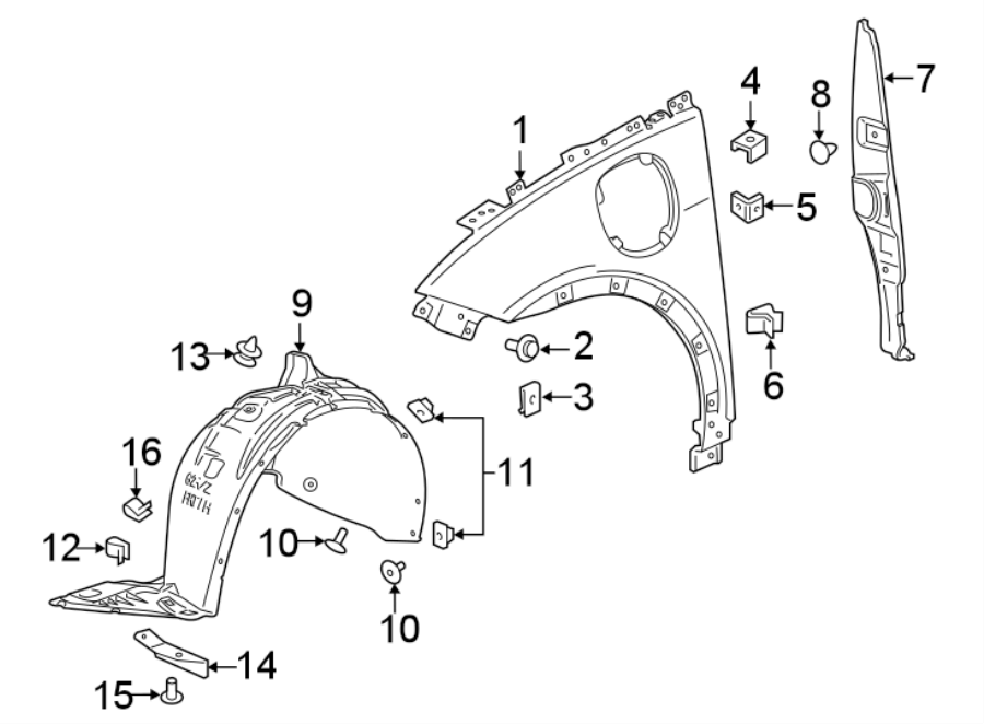 Diagram Front door. Fender & components. for your 2021 GMC Sierra 2500 HD 6.6L Duramax V8 DIESEL A/T 4WD Base Standard Cab Pickup Fleetside 