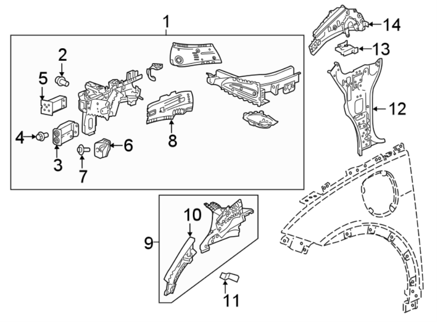 Diagram FENDER. STRUCTURAL COMPONENTS & RAILS. for your Chevrolet Bolt EV  